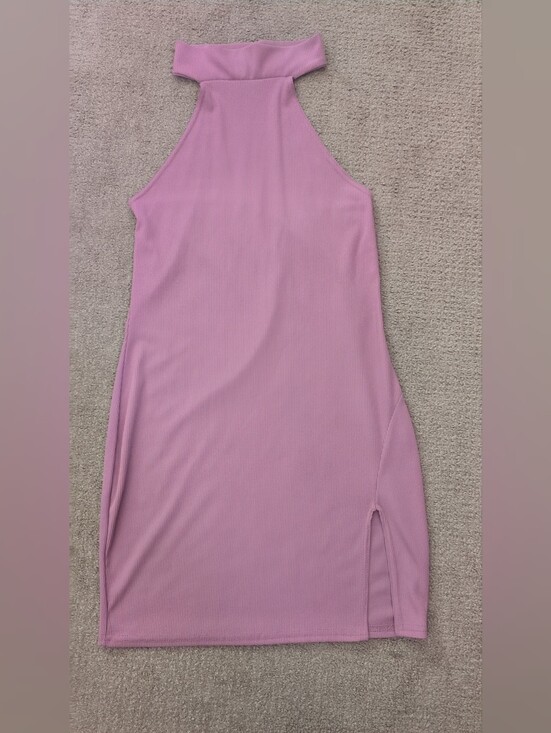 PrettyLittleThing Dresses & Skirts - Pretty Little Thing Ribbed Halter Turtleneck Mauve Bodycon Dress With Slit